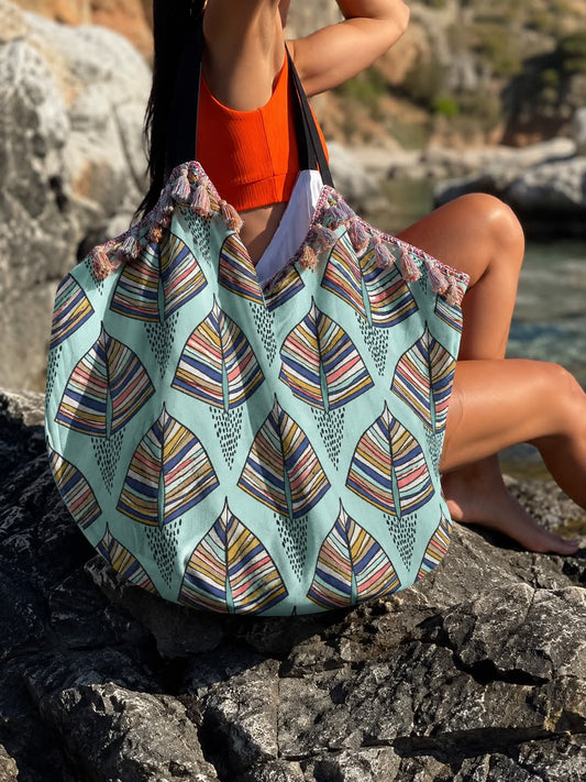 Oversized Beach Bag “Boho Leaves”